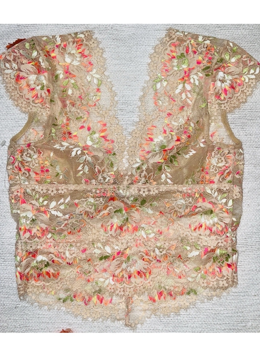 Free People Intimately Garden Party Sheer Lace Tee Cap Sleeve Peach Small - Picture 13 of 16